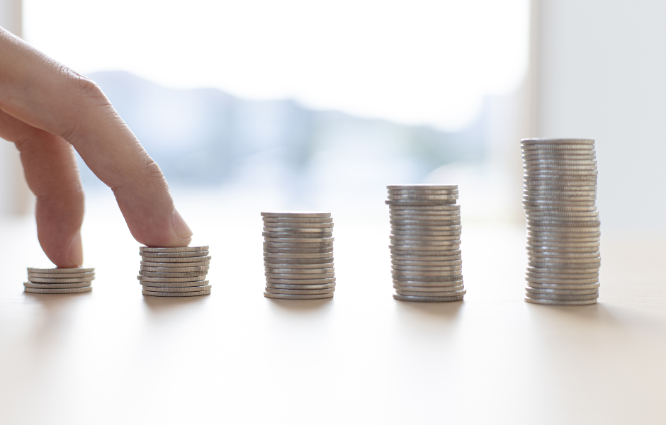 Growing piles of coins